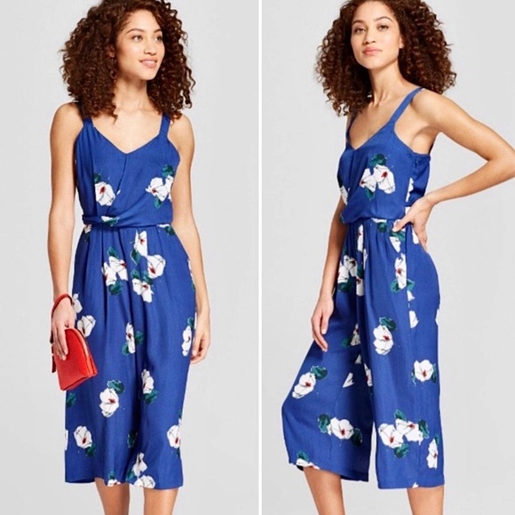 a new day Pants - A NEW DAY Floral Print Twist Front Jumpsuit Blue